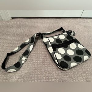 Thirty-one Crossbody Purse. Gray with black & white polka dots. Like New.